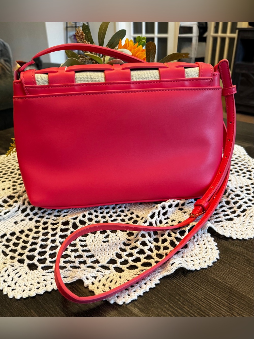A New Day Pink Woven Basket Weave Crossbody Top Handle Bag - Picture 4 of 14
